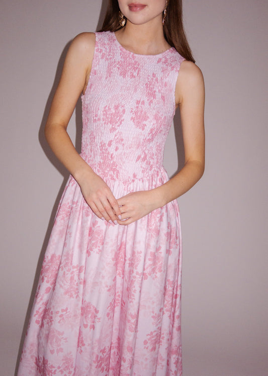 Camille Smocked Floral Maxi Dress - Pink