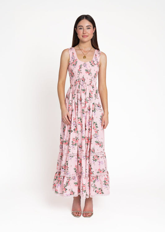 Juliette Floral Bow Print Maxi Dress - Pink