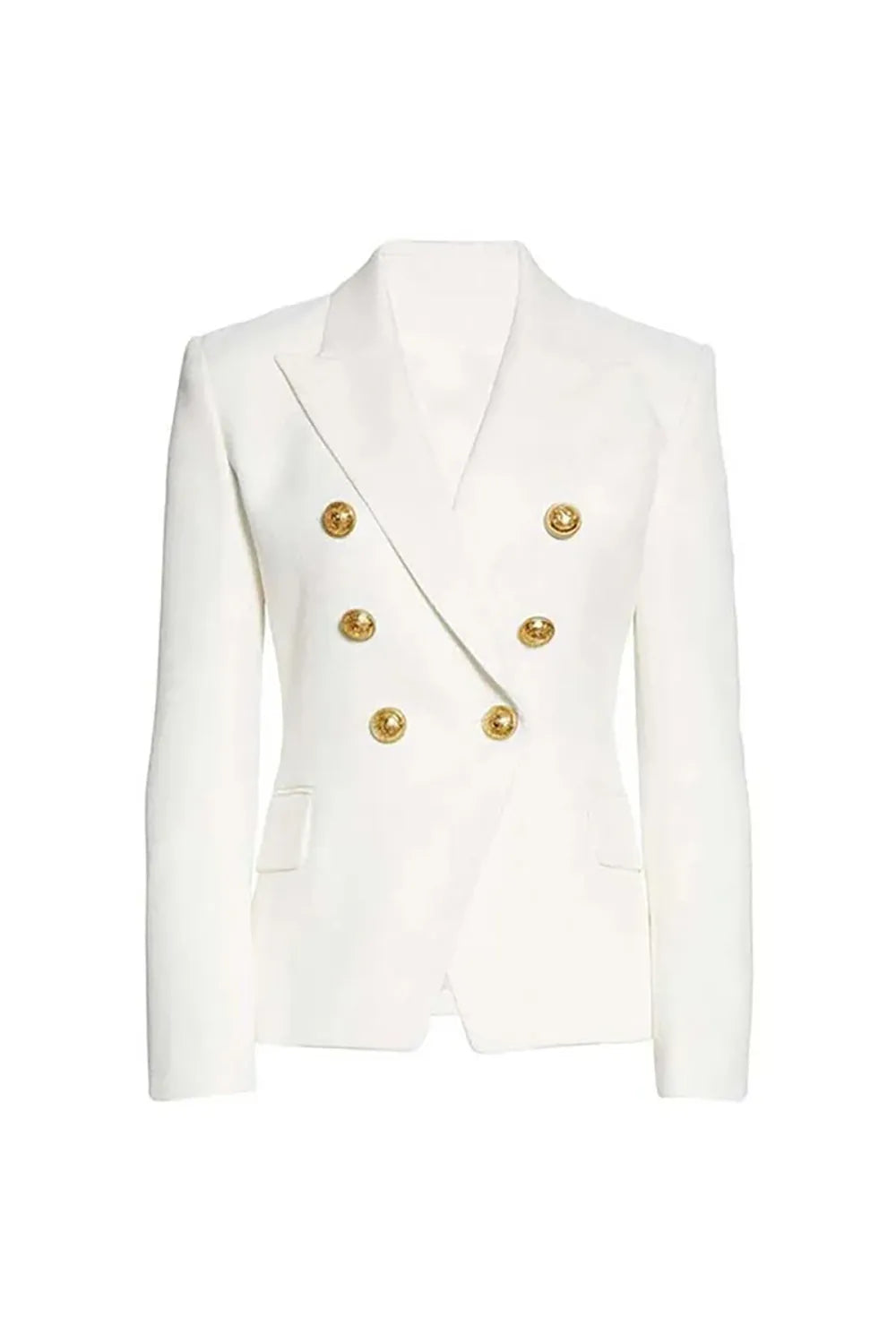 Classic Peak Lapel Shoulder Pad Double Breasted Cinch Waist Blazer