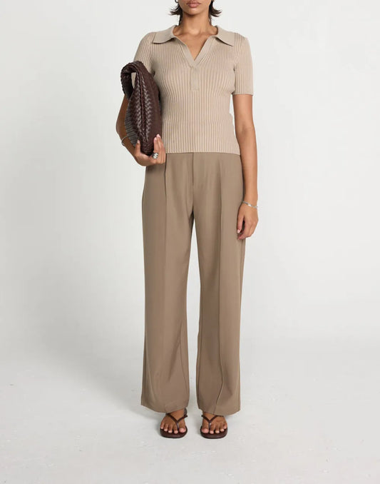 Cropped Ribbed Lapel Slim T-Shirt