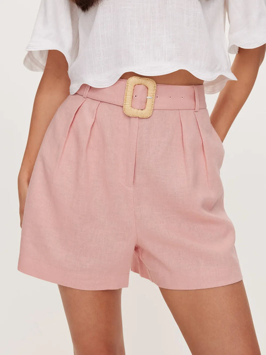 Linen Blend Belted Short