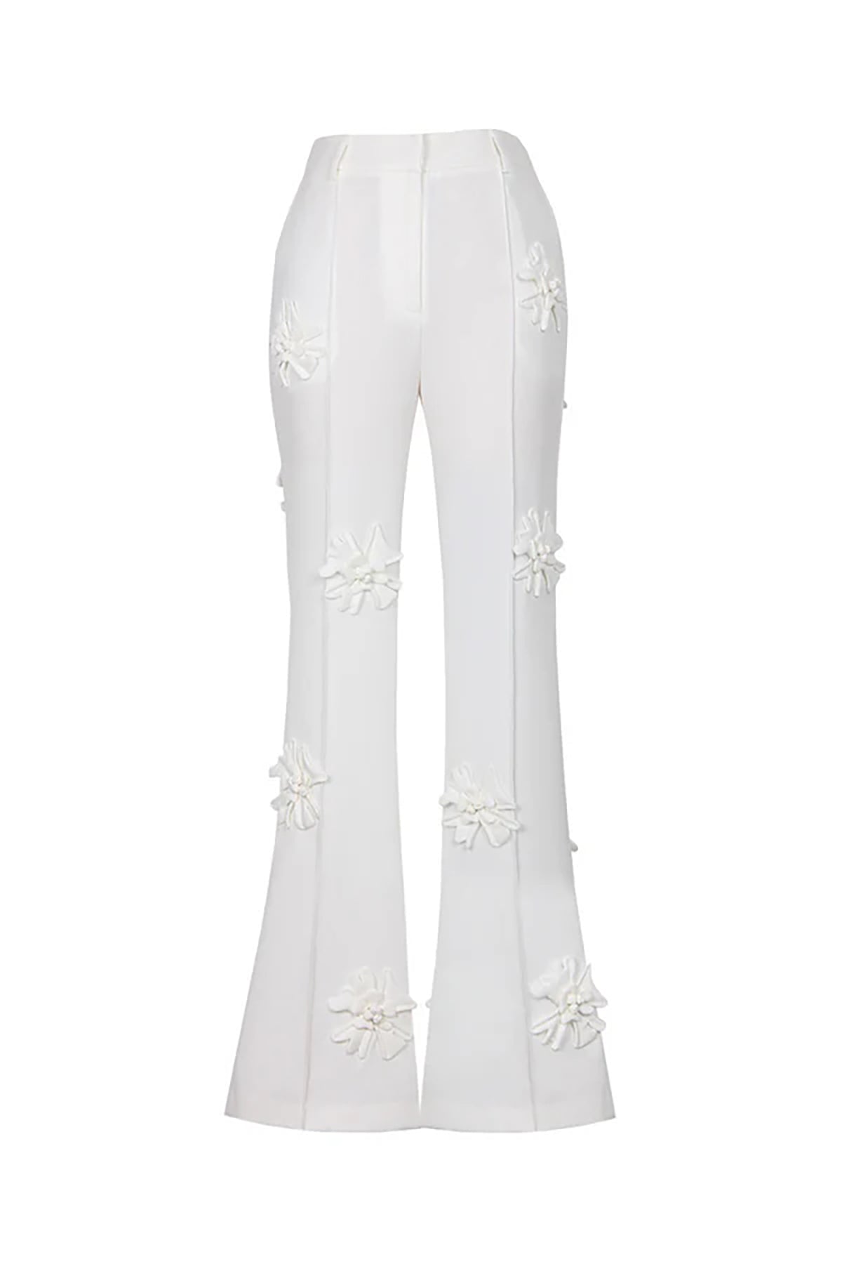 Smart Monochrome Rosette Applique High Waisted Flare Leg Tailored Pant