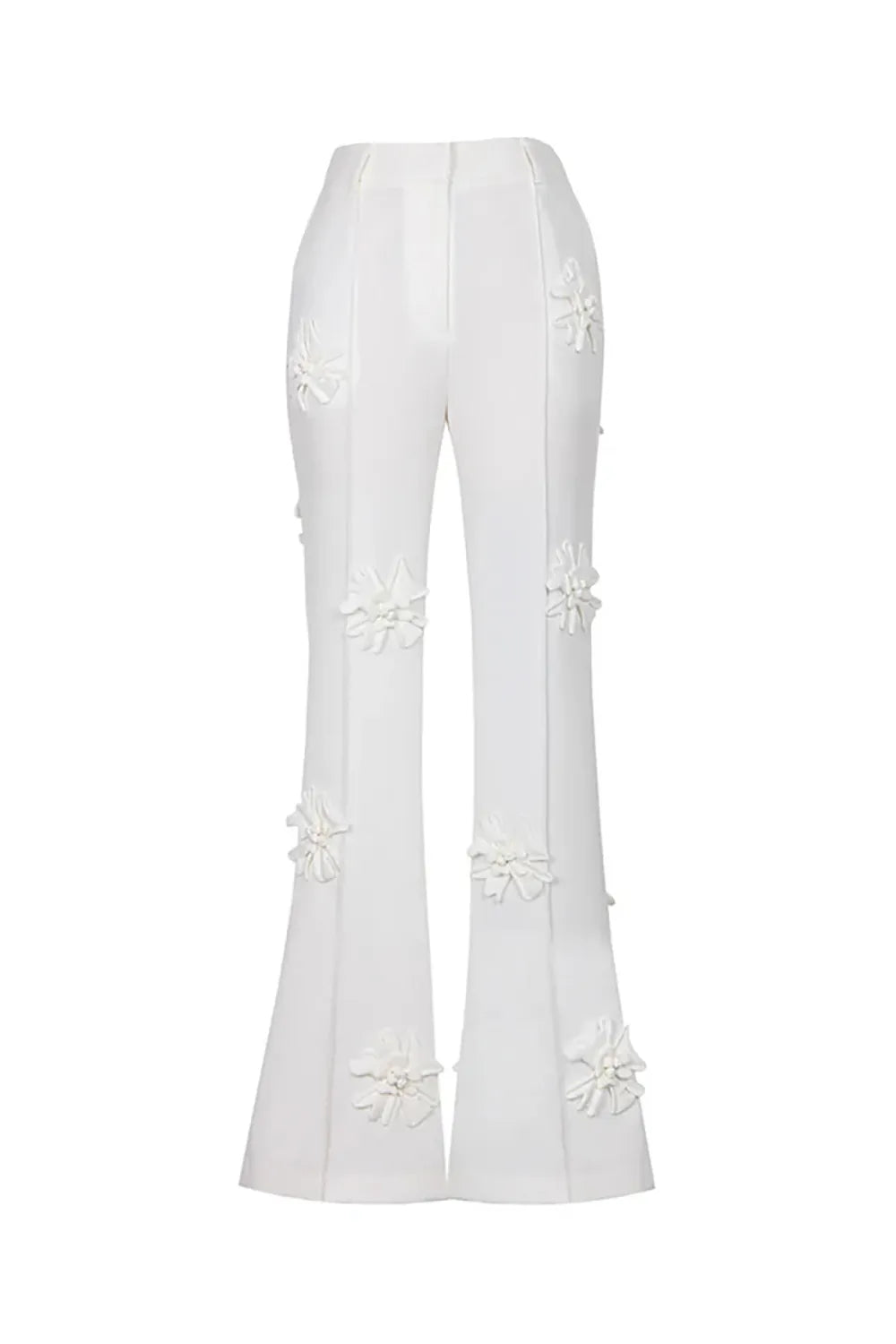 Smart Monochrome Rosette Applique High Waisted Flare Leg Tailored Pants