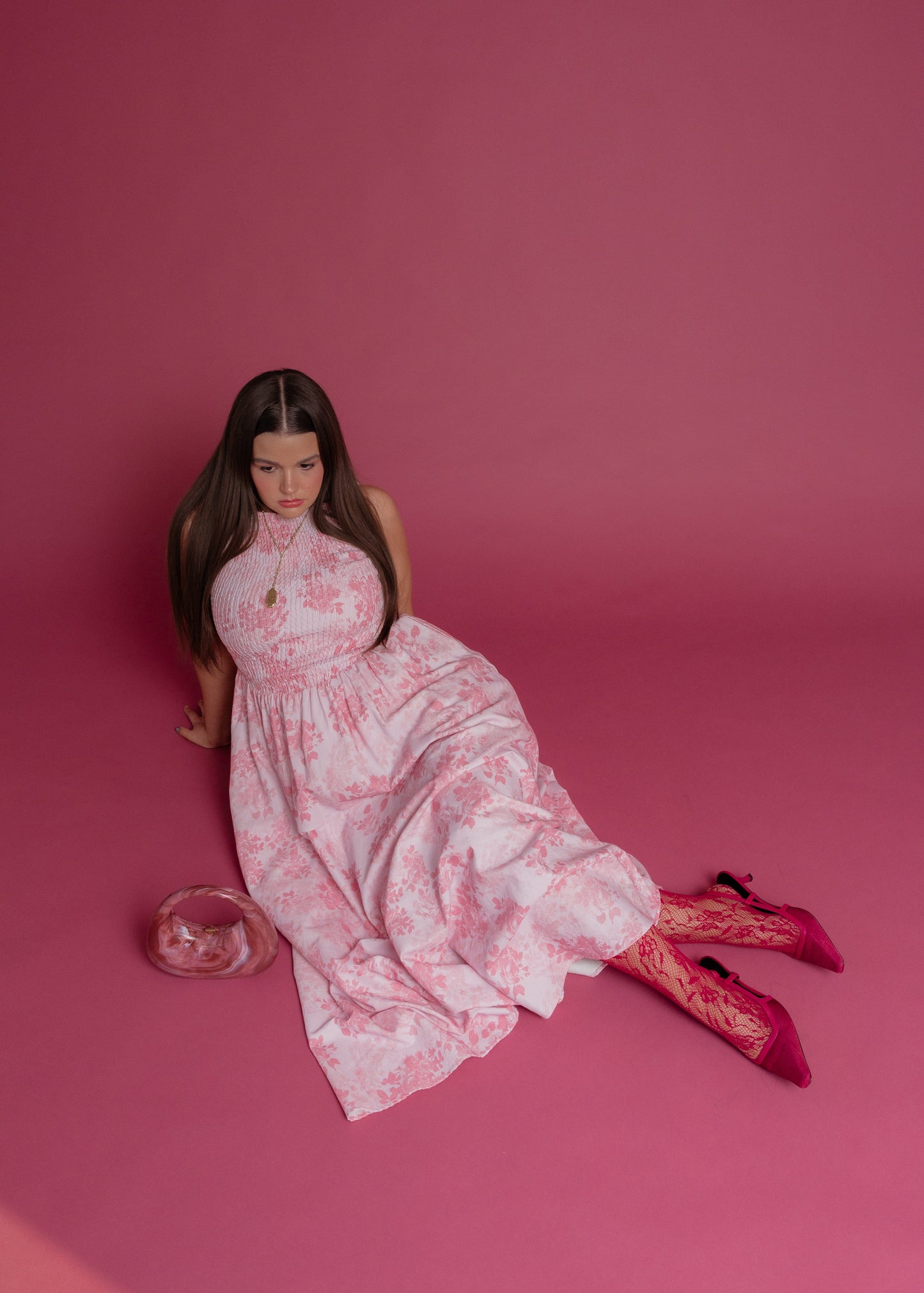 Camille Smocked Floral Maxi Dress - Pink