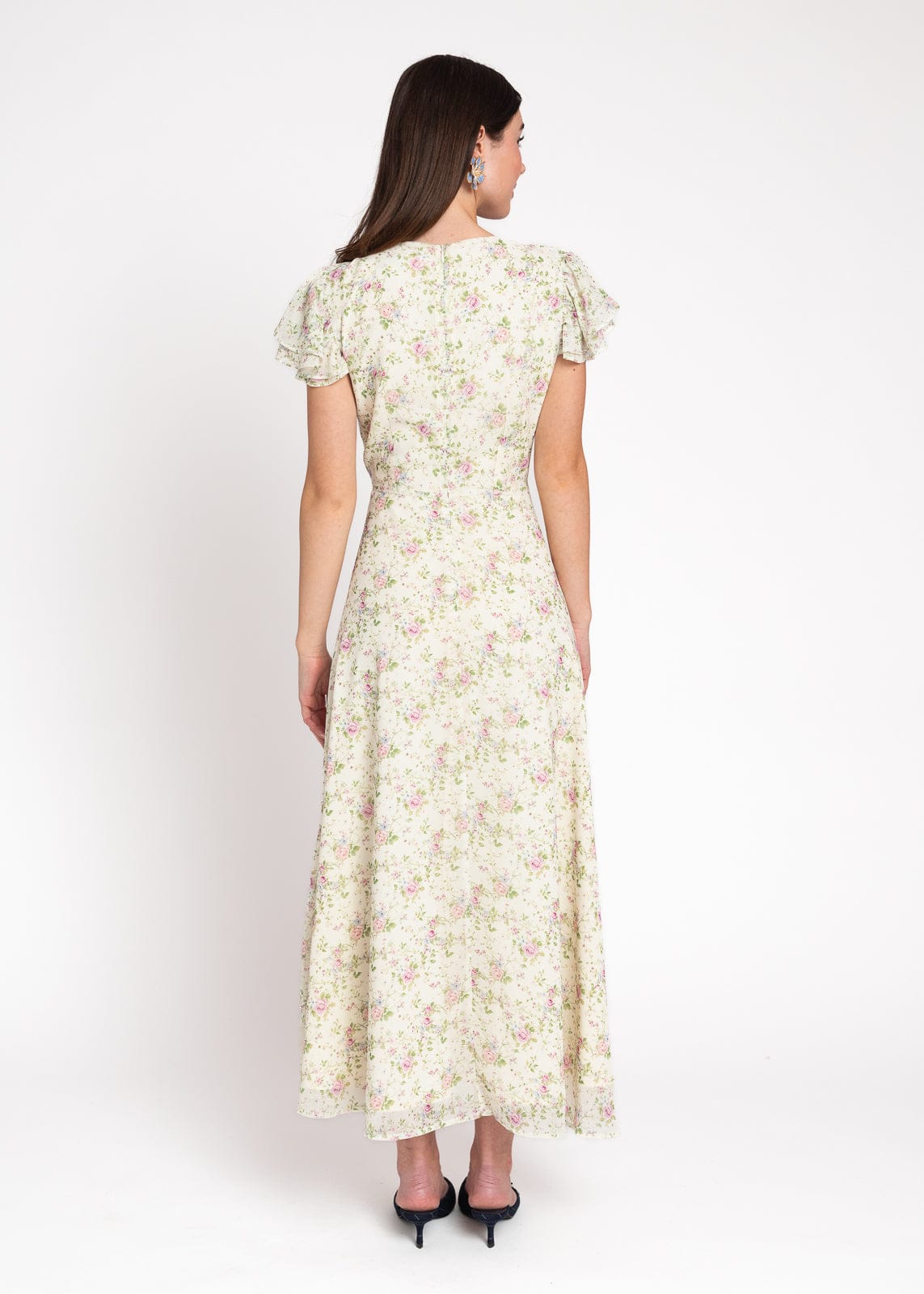 Elodie A-line Floral Midi Dress - Cream