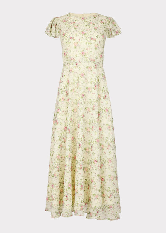 Elodie A-line Floral Midi Dress - Cream