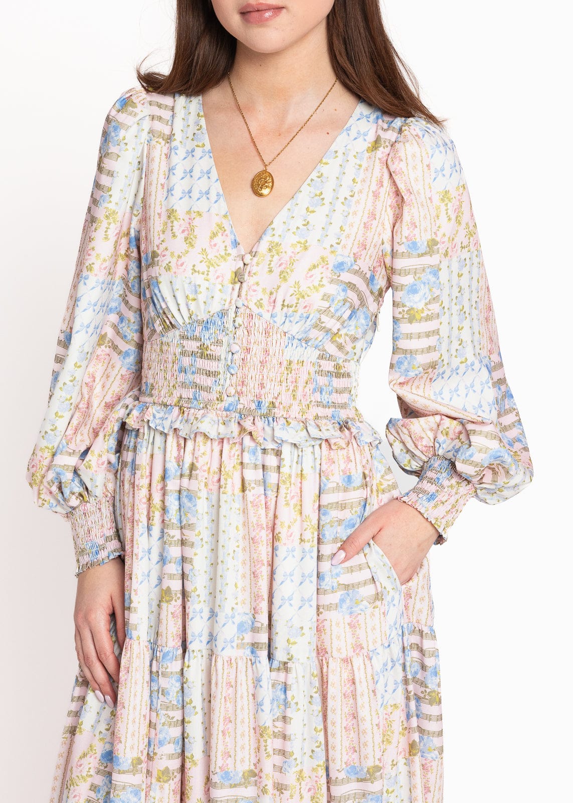 Garden Rose Patchwork Maxi Dress - Pink