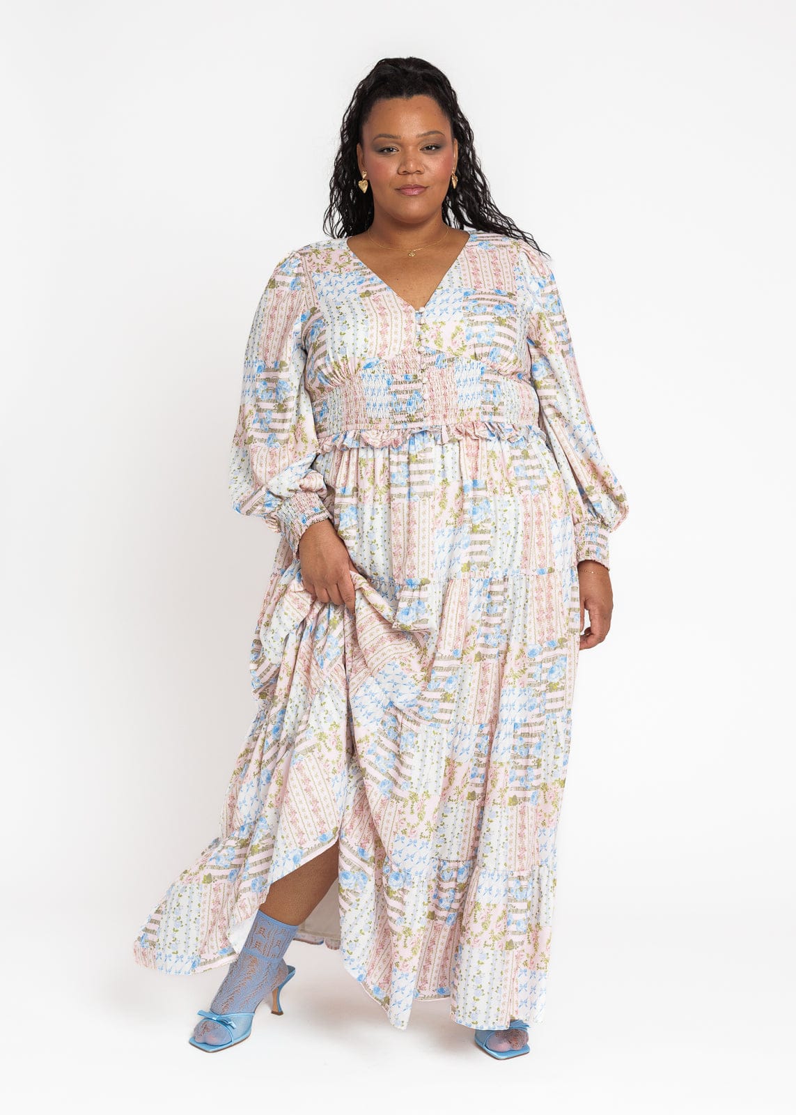 Garden Rose Patchwork Maxi Dress - Pink