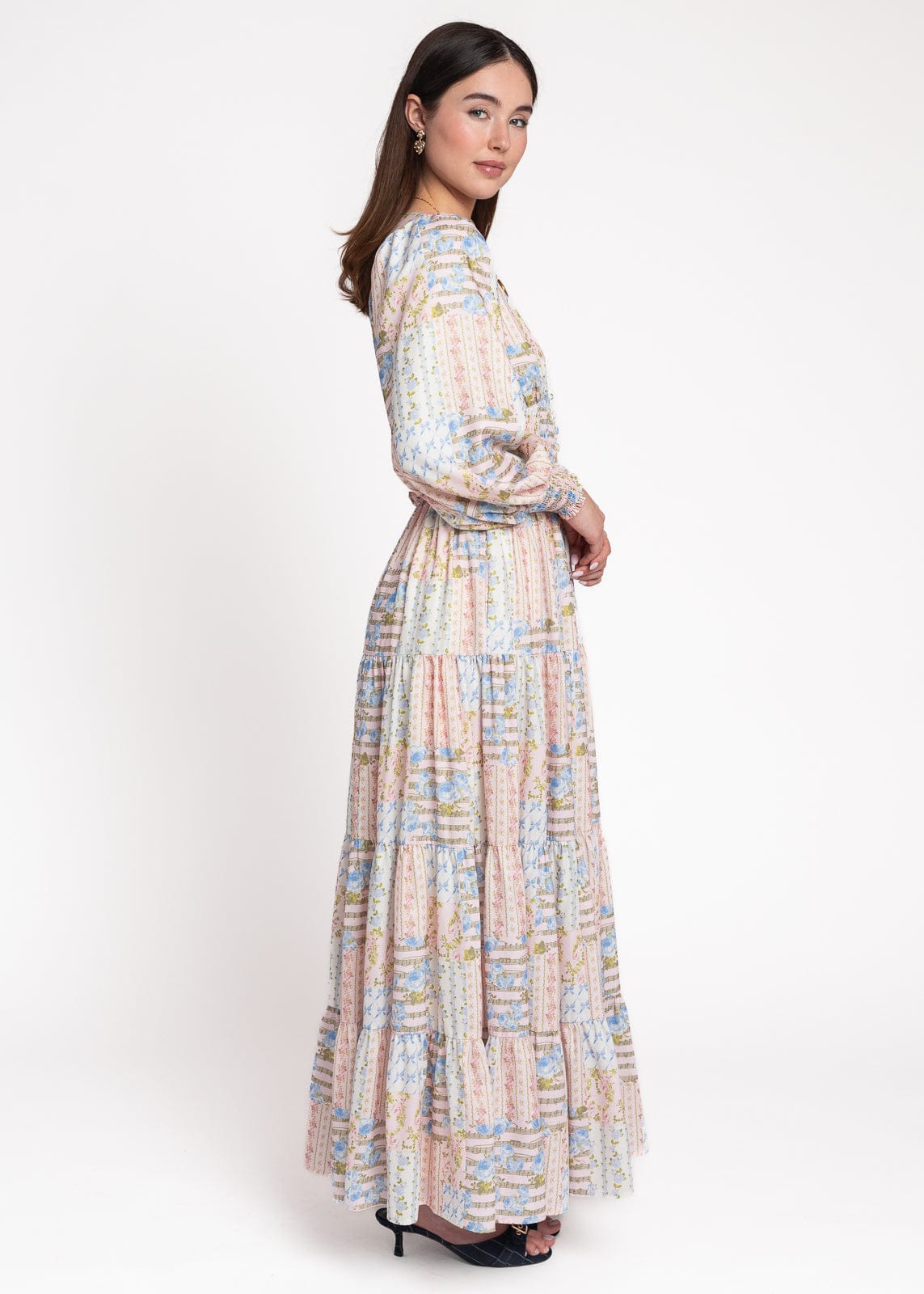 Garden Rose Patchwork Maxi Dress - Pink