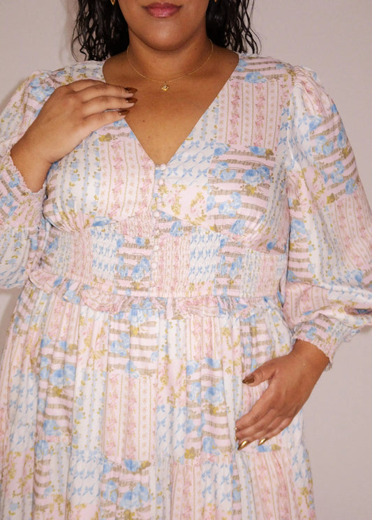 Garden Rose Patchwork Maxi Dress - Pink