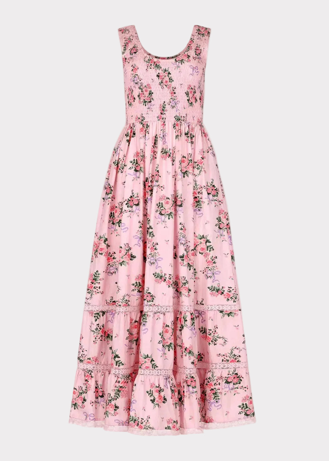 Juliette Floral Bow Print Maxi Dress - Pink
