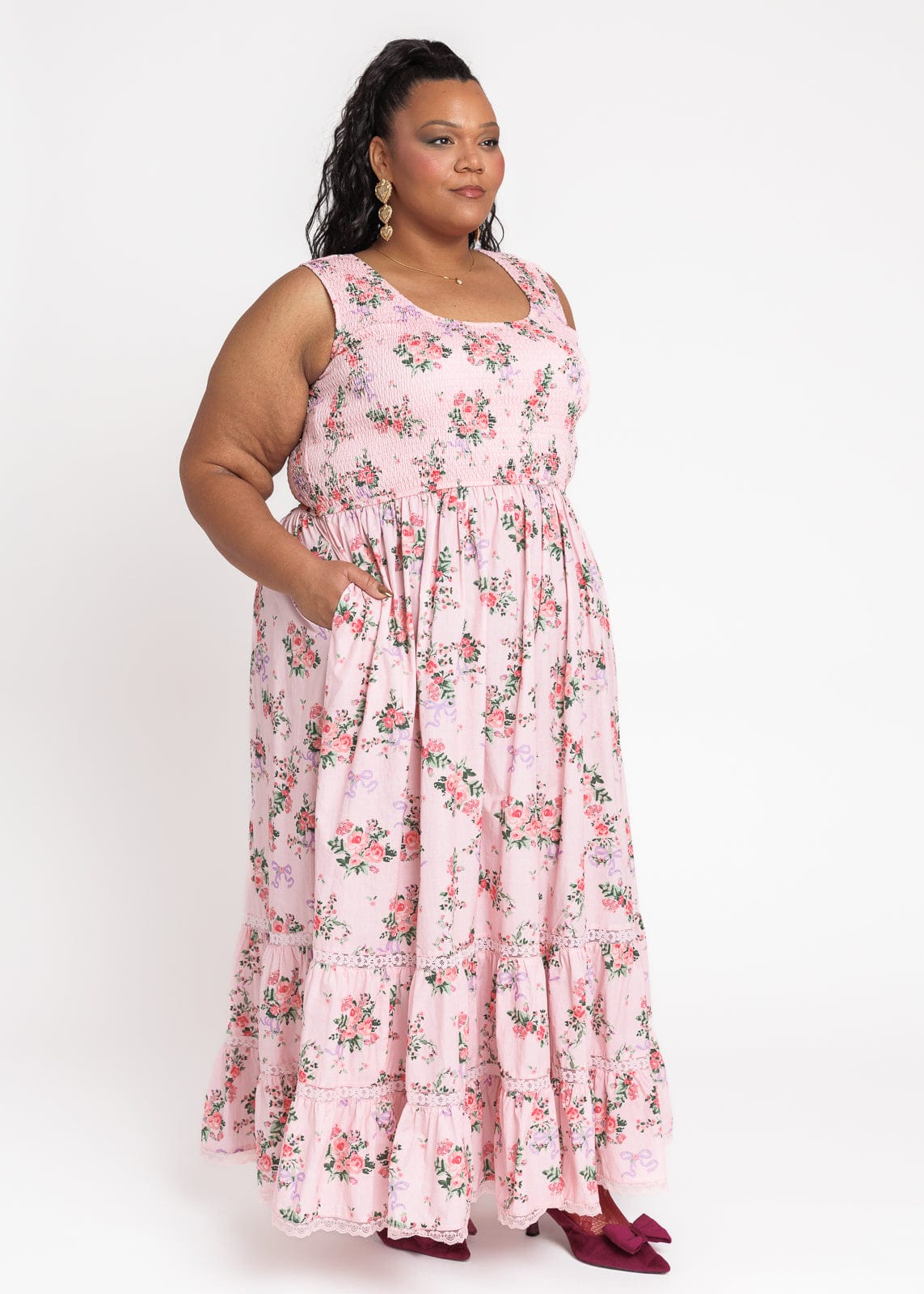 Juliette Floral Bow Print Maxi Dress - Pink