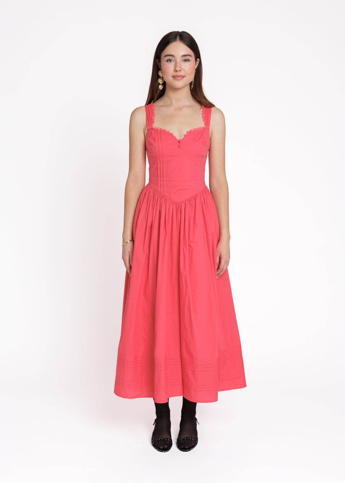 Lottie Basque Waist Midi Dress - Coral