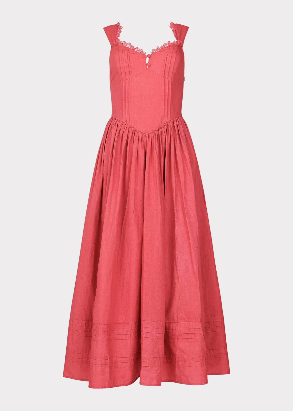 Lottie Basque Waist Midi Dress - Coral