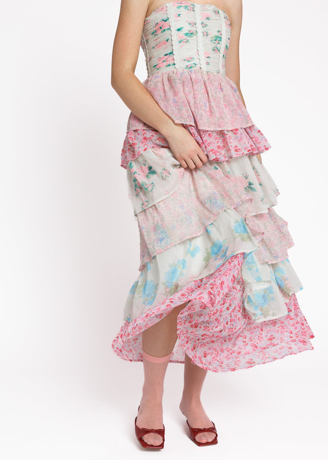 Rosemary Strapless Tiered Maxi Dress - Pink