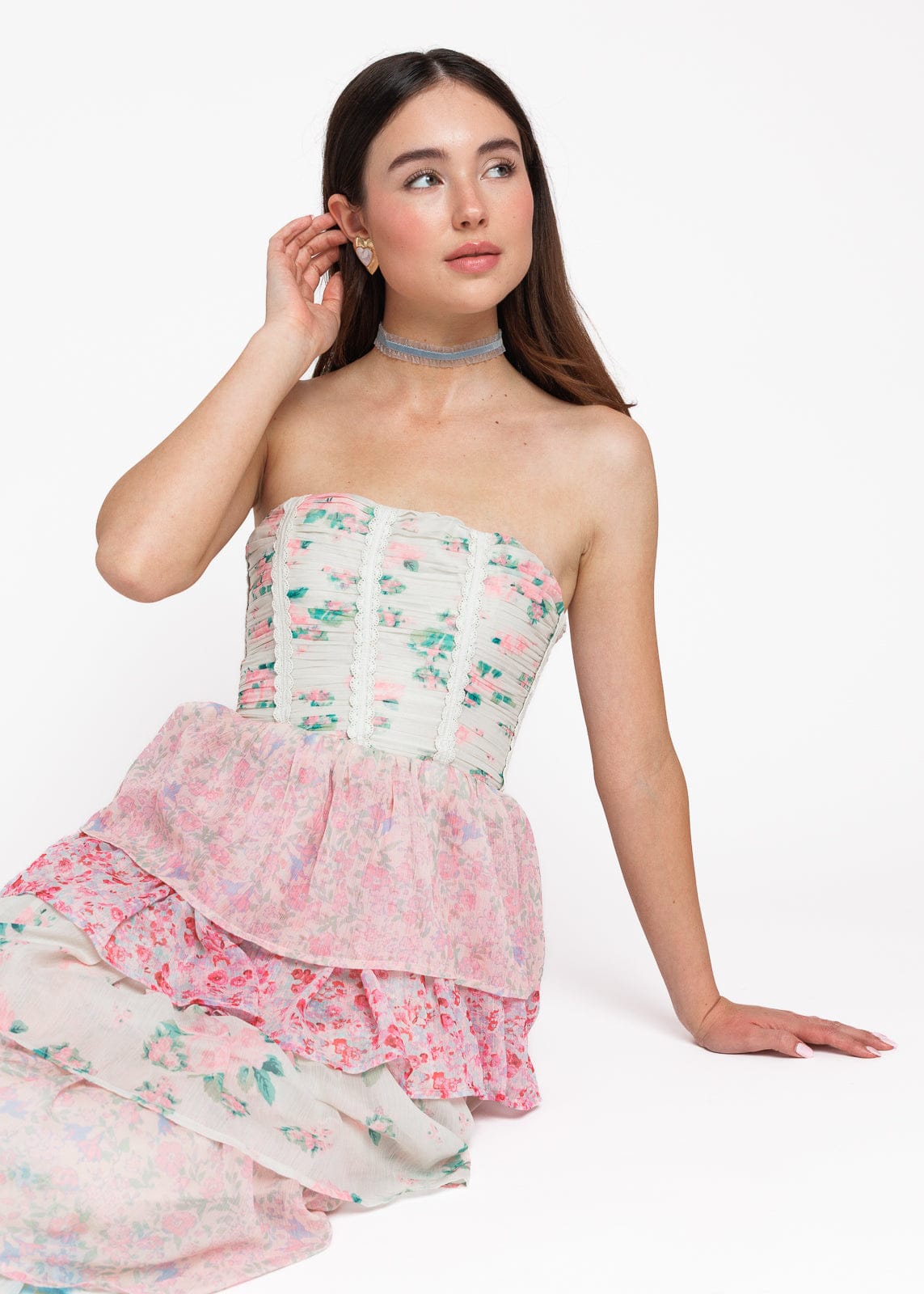 Rosemary Strapless Tiered Maxi Dress - Pink