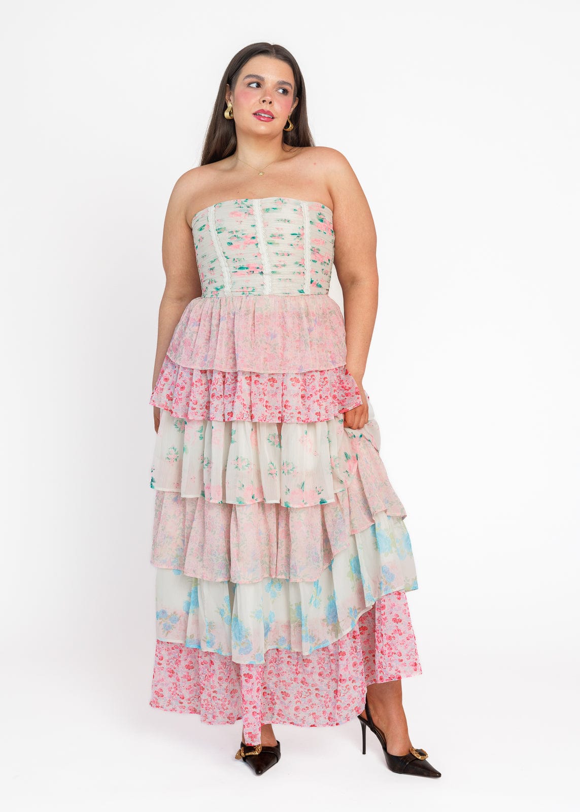 Rosemary Strapless Tiered Maxi Dress - Pink