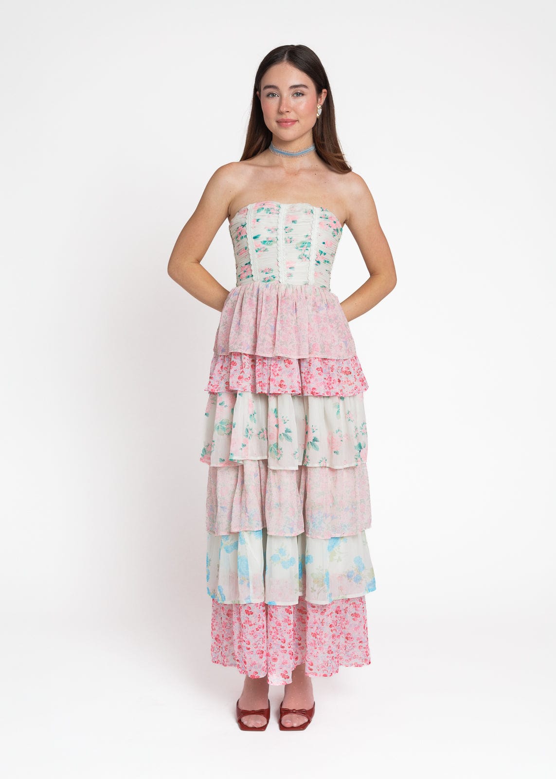 Rosemary Strapless Tiered Maxi Dress - Pink